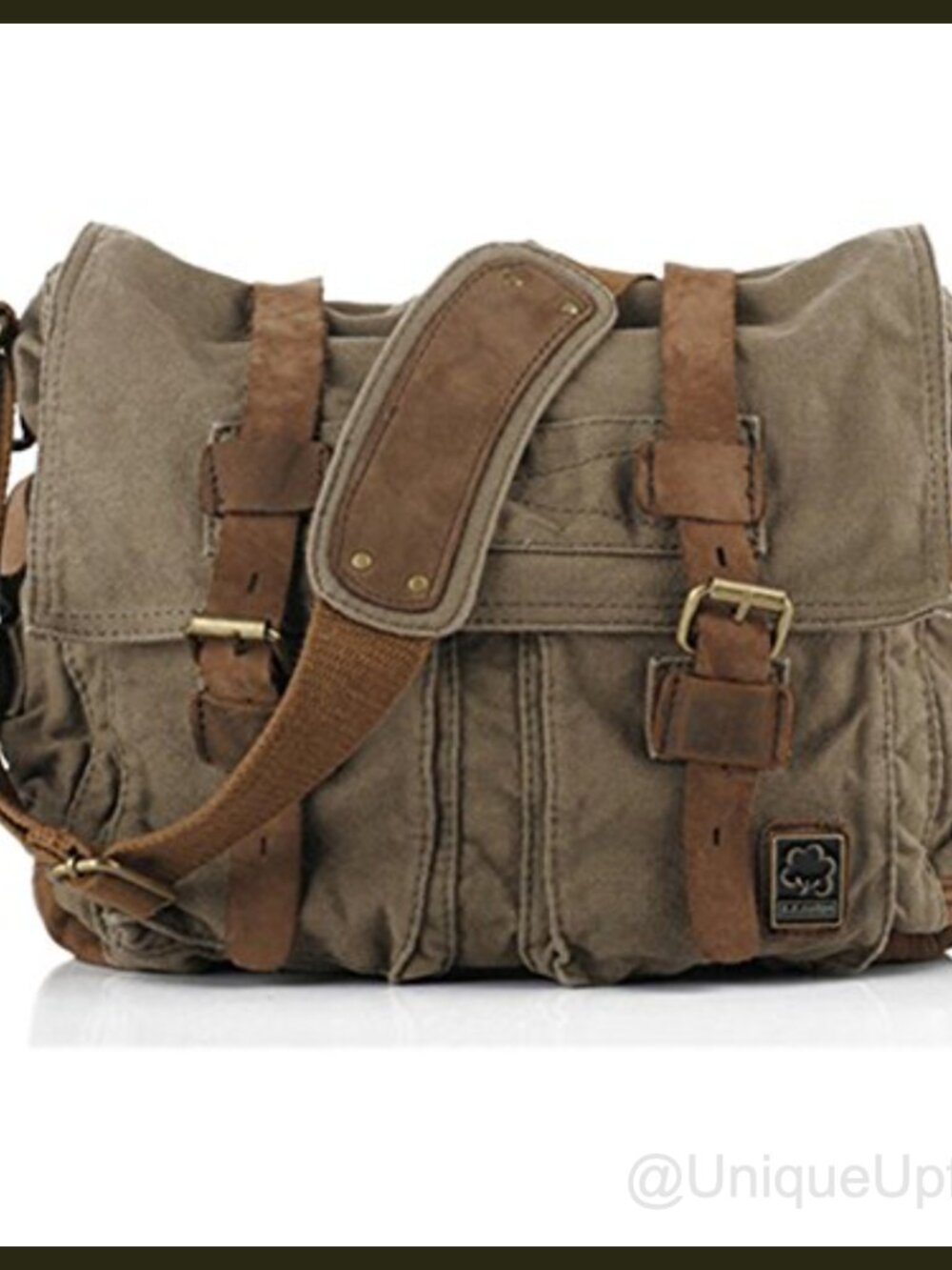 Vintage Military Canvas Leather Messenger Laptop Bag